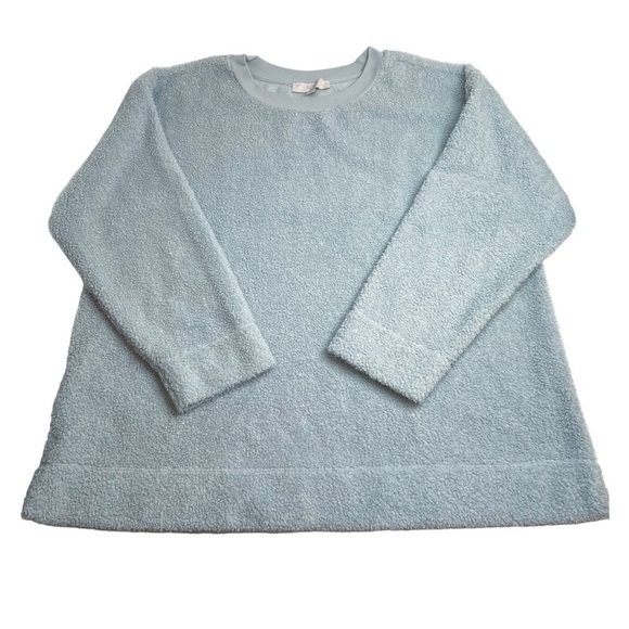 LOFT Plus Light Blue Teddy Sherpa Pullover Sweatshirt Size 14 - Picture 1 of 5